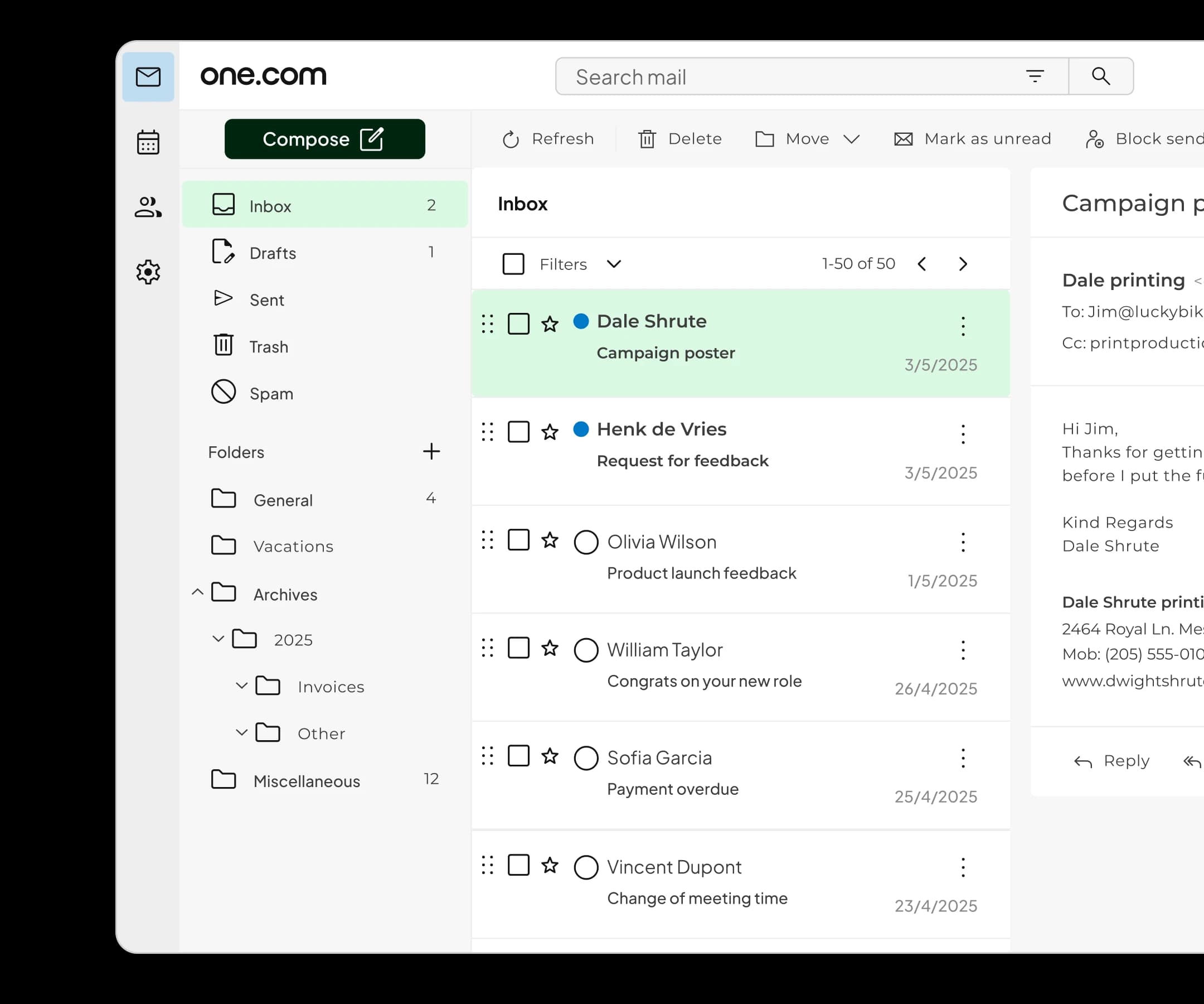 Light mode webmail